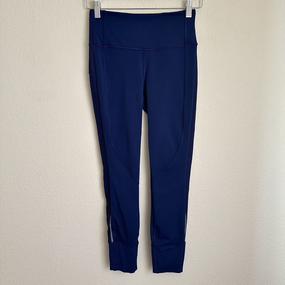 LULULEMON Sz 4 Hit It 7/8 Leggings Mesh Blue‎ Violet Running T60416